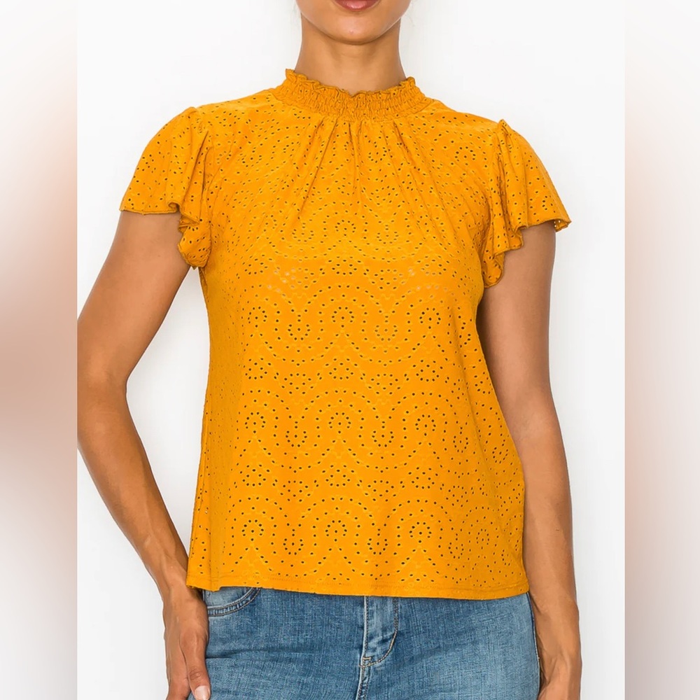 W5 Sudan Moroccan Eyelet Flutter Sleeve Top
